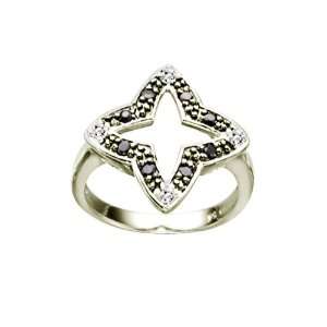  Silver Black CZ Cut Out Star Shape Ring.Size 9 FREE GIFT BOX. Jewelry