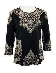   Highlights, Cotton Print, Scoop Neck, Black Colored Top   Dynasty
