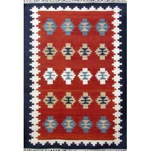  Red Navy Blue Hand Knotted 4 X 6 Handmade Wool Kilim 