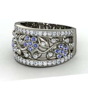 Daisy Chain Ring, 18K White Gold Ring with Sapphire & Diamond
