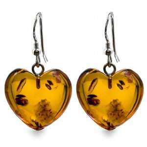   Amber and Sterling Silver Heart Earrings: Ian and Valeri Co.: Jewelry