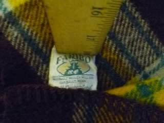 Vintage FARIBO Brown/Green/Yellow Plaid Wool Blanket R83  