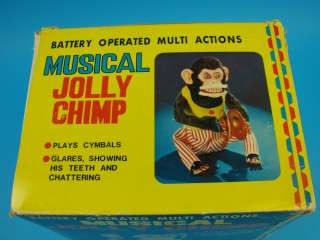 Musical Jolly Chimp Vtg Tin Toy Daishin Japan Cymbal + Box Monkey Ape 