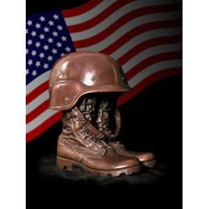  Military Urn Stalwart Bronze Sculpture Urn  Helmet & Combat Boots 