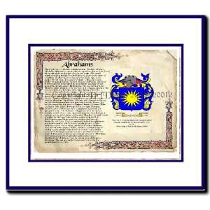  Abrahams Coat of Arms/ Family History Wood Framed