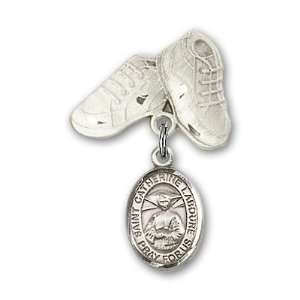   Silver Baby Badge with St. Catherine Laboure Charm and Baby Boots Pin