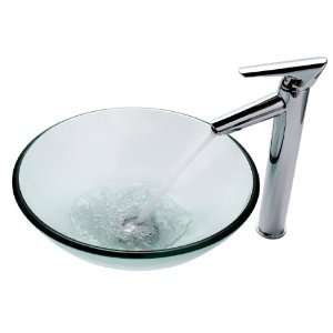   GV 101 12mm 1800CH Clear Glass Vessel Sink and Decus Faucet, Chrome