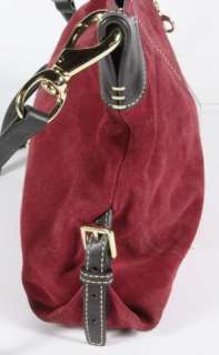   & Bourke DB Red Suede Leather Brown Trim Shoulder Bag Purse  