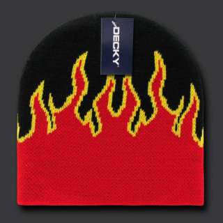 Black & Red Flames Flame Short Fire Beanie Beanies Winter Ski Hat Hats 