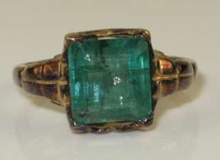 Circa 1920s Art Deco 10K Rose Gold 2.20ct Colombian Emerald Ring Size 