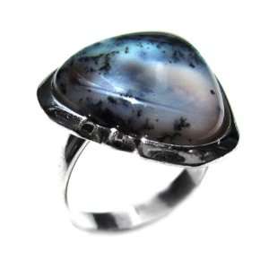  Dendritic Agate and Sterling Silver Triangular Ring Size 6 