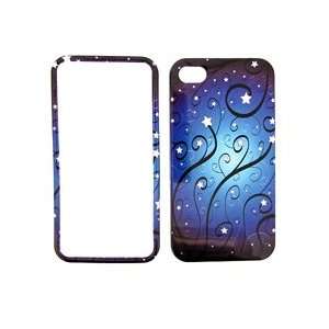 Apple iPhone 4G 4 G Blue with Black Vines and White Stars Design Snap 