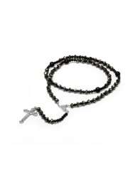 Black Crystal Jesus Cross Rosary with Faceted Rondelle Beads in 8mm x 