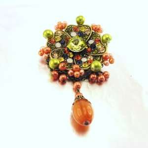    Brooch french touch Les Romantiques orange green. Jewelry