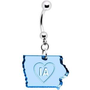  Light Blue State of Iowa Belly Ring: Jewelry