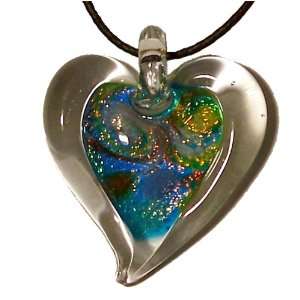  Dichroic Sea Heart Glass Pendant 