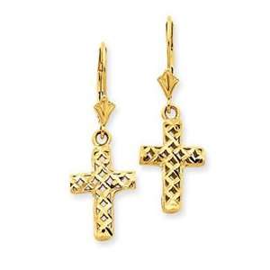  14k Yellow Gold Diamond cut Cross Earrings: Jewelry