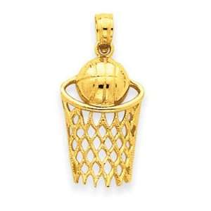  14k Yellow Gold Polished Basketball & Net Pendant Jewelry
