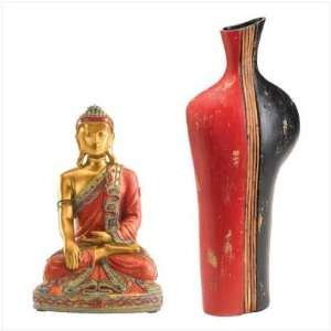  Sitting Buddha and Black & Red Tall Vase Set Everything 