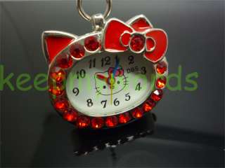 Hello Kitty Red Crystal Pocket Pendant Necklace Watch & Pink Gift Box 