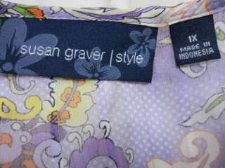 NWT Susan Graver Sz 1X 2X 3X Pink/Purple Chiffon Floral Printed Blouse 