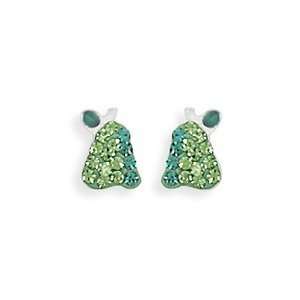 Pear Fruit Post Stud Earrings Blue Green Crystal and Sterling Silver