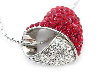 18K White Gold Plated Red & White Heart USE SWAROVSKI Crystal Necklace 