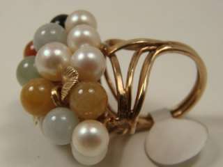 VINTAGE MINGS 14KT YELLOW GOLD PEARL AND JADE RING. IS EXCELLENT 