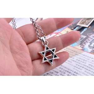 Star of David Jewish Hexagram Pendant Antique Jewelry Silver Necklace 