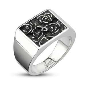 316L Stainless Steel Hieroglyphic Flower Wide Cast Ring   Size 6 13 