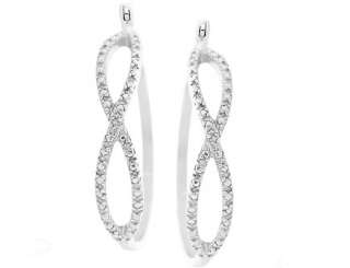 Unique Infinity Diamond Hoop Earrings .925 Sterling Silver  