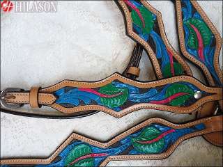 WESTERN HAND PAINTED LEATHER HORSE BRIDLE HEADSTALL BREAST COLLAR 