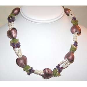  Morano Glass Hearts Necklace in Purple: Jewelry