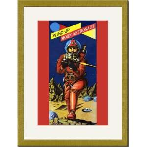   Gold Framed/Matted Print 17x23, Wind up Moon Astronaut