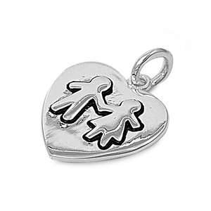   Plain Heart Pendant with Couple Holding Hands   Polished Jewelry