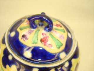 ANTIQUE HAND PAINTED BISCUIT TEA GINGER COVERED JAR  