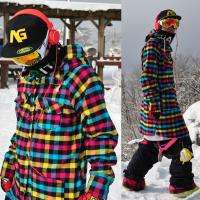 Multicolored Block Check Plaid Snowboard Button Down Tall Hoodie Shirt 