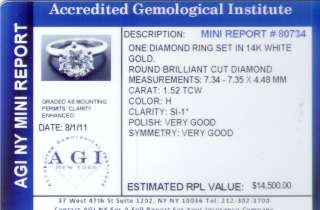 52 Carat Round Cut Diamond Engagement Solitaire Ring HSI1  