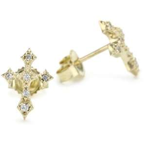  Mizuki Petite Gold and Diamond Gothic Cross Stud Earrings 