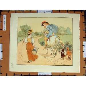  C1950 Nursery Rhyme Man Horse Lady Dogs Colour Plate: Home 