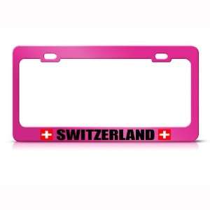  Switzerland Swiss Flag Pink Country Metal license plate 