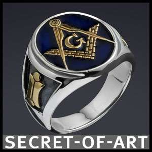 MASONIC BLUE LODGE RING SILVER RING 24K GOLD PLATED  