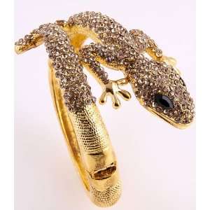 Elegant Gold Tone Metal Fold Over Lizard Reptile Bracelet Bangle with 