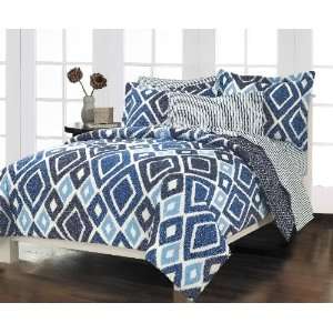   Cool Blues Geometric Ikat Diamond Cotton Comforter Set