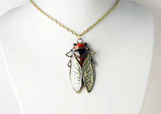 Vintage Like Fly Winged Insect Bug Pendant Necklace  