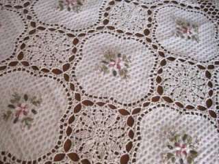 Hand Silk Ribbon Embroidery Crochet Table Cloth SALE  