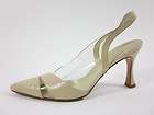 RENE MANCINI Beige Leather Clear Plastic Cut Out Pointed Slingbacks 