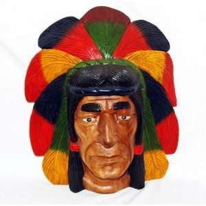  Carved Indian Chief Head Painted 12
