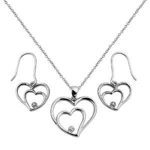 925 Sterling Silver CZ Interweaving Hearts Hanging Earrings and 