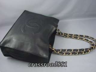 Authentic Chanel Jumbo Black Lamb Skin Shoulder Tote Bag Good 